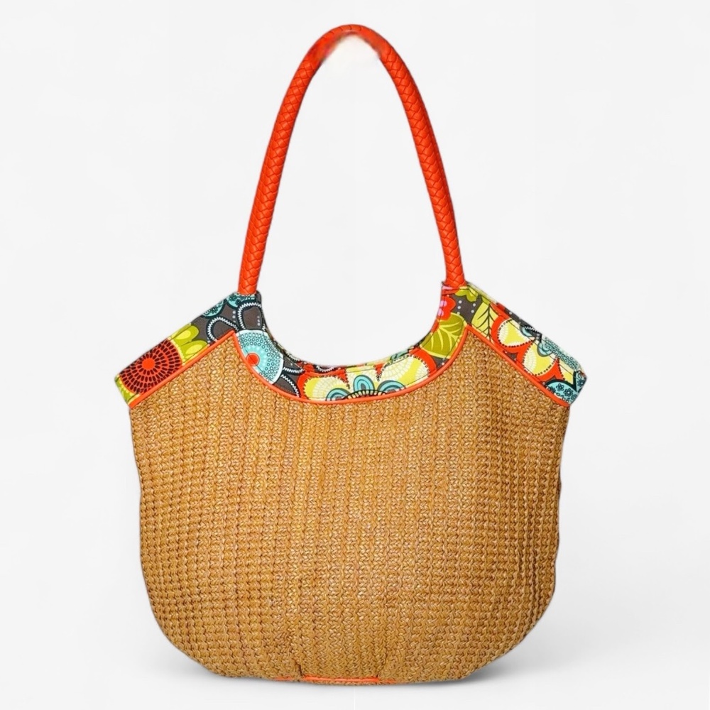 Vera Bradley Flower Straw Bucket Tote Shoulder Bag - Picture 8 of 8